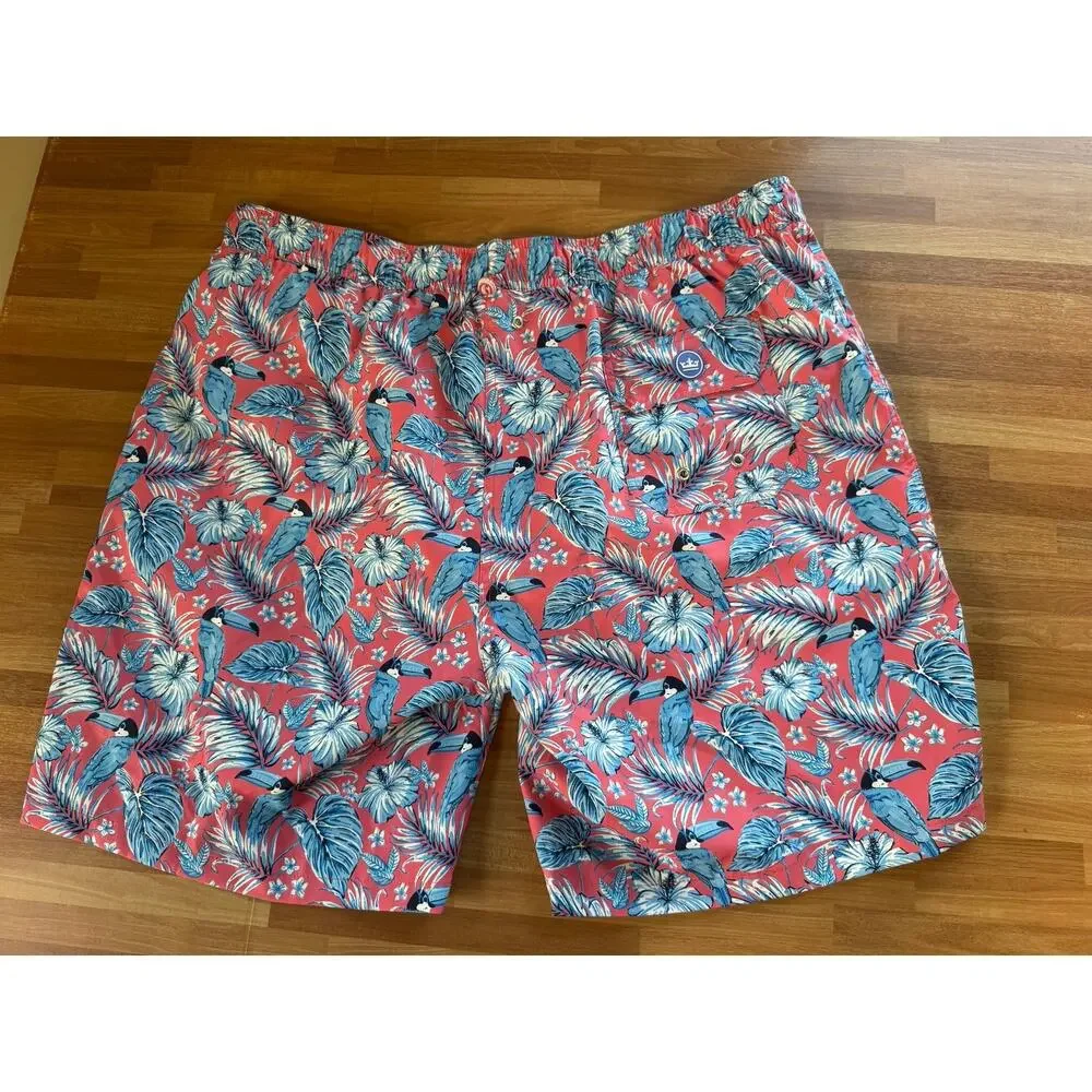 Peter Millar Seaside Collection Toucanopy Swim Trunks Men's XL Pink Blue